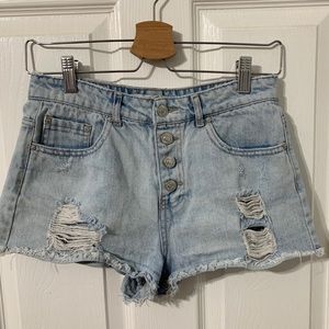 High Rise Distressed Cutoff Denim Shorts